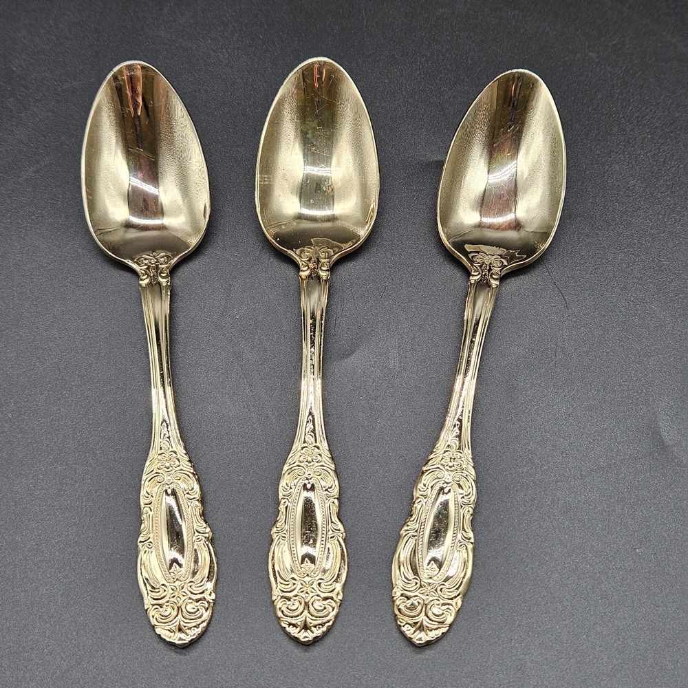 Towle Gold Electroplate Stainless 3 Dinner Soup Spoons Flatware TWS545 Scrolls